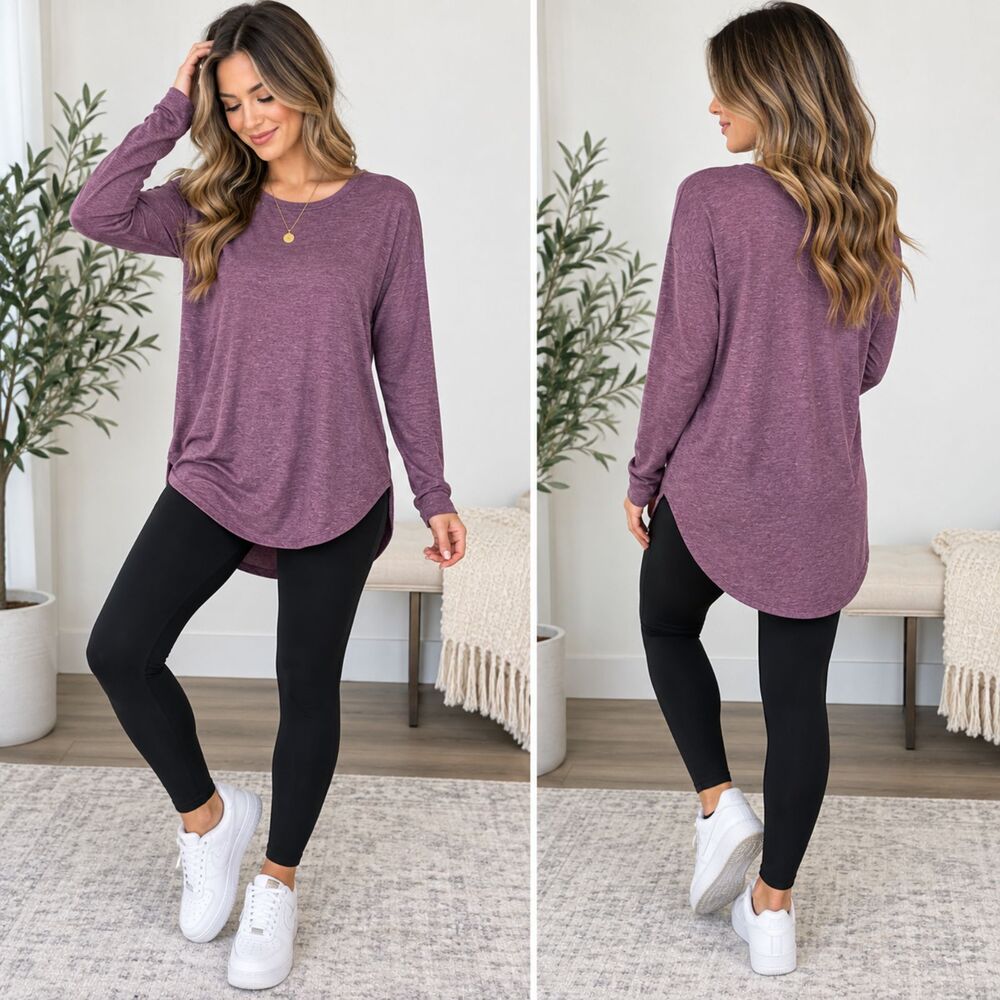 Forever 21 Womens Medium Plum Purple Tunic Top Long Sleeve High Low Relaxed